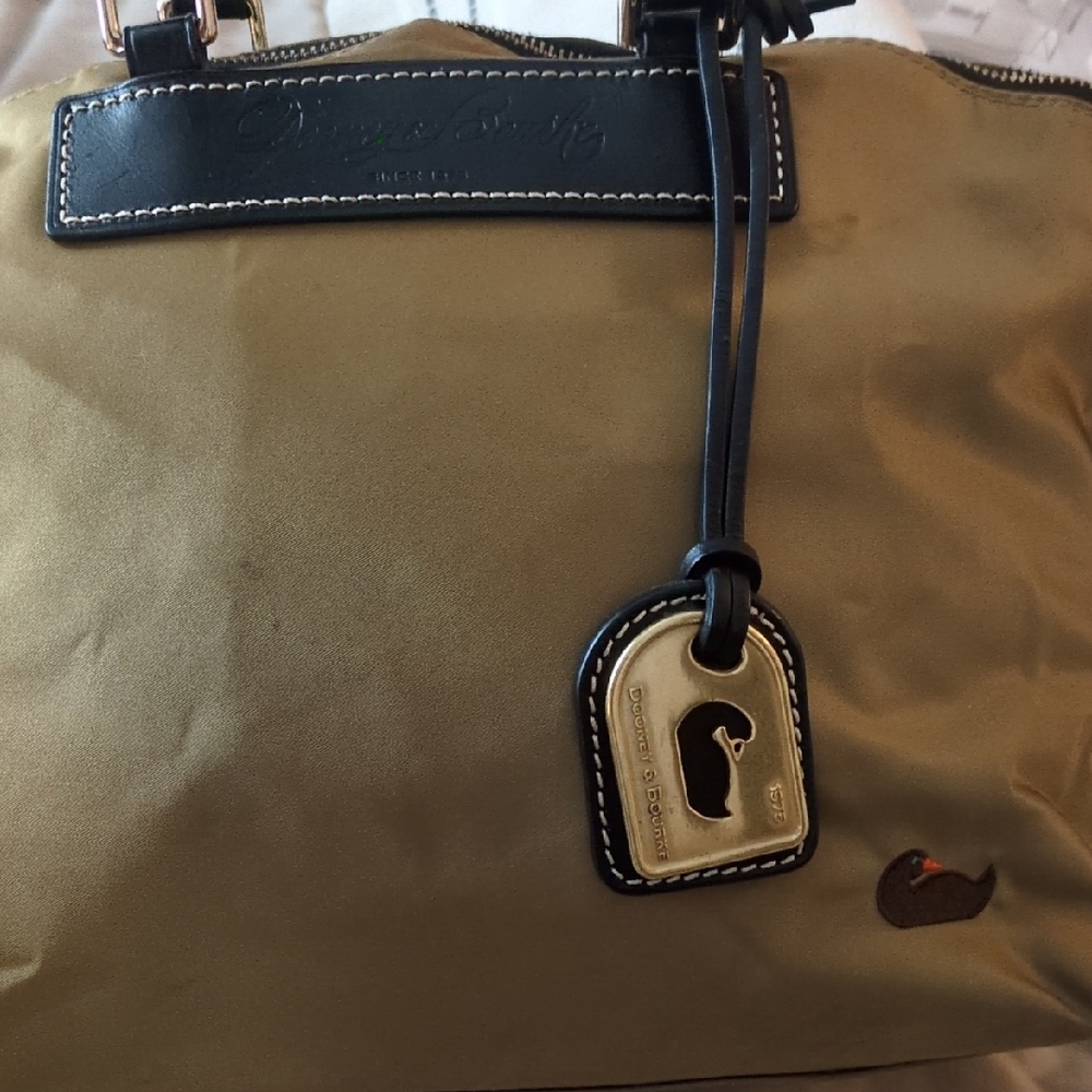 Dooney Bourke Green Genuine Florentine Vacchetta Leather Trim Satchel Purse Bag - Picture 2 of 8